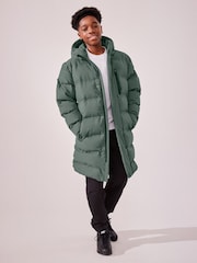 Sage Green Waterproof Longline Fleece Lined Puffer Coat (3-17yrs) - Image 1 of 15