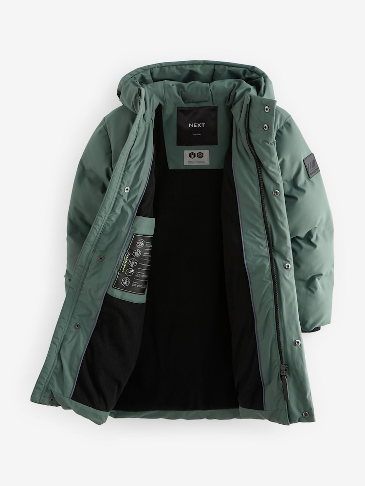 Sage Green Waterproof Longline Fleece Lined Puffer Coat (3-17yrs) - Image 10 of 15
