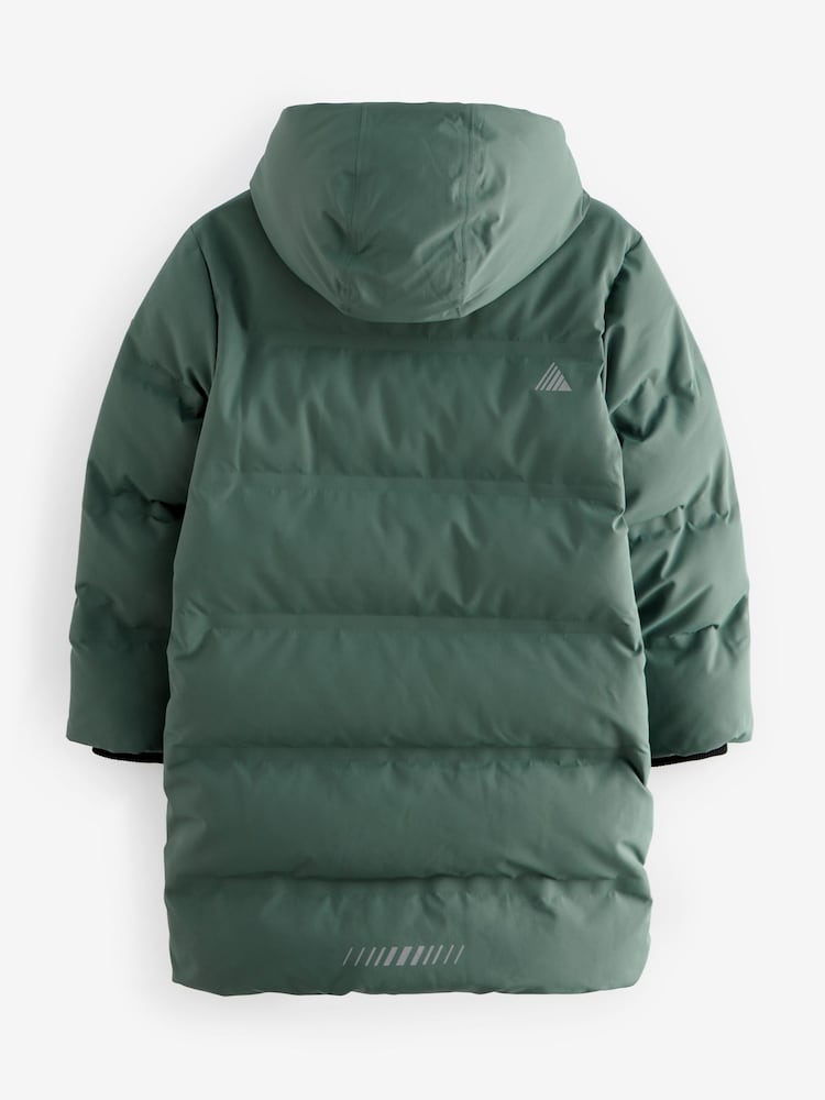 Sage Green Waterproof Longline Fleece Lined Puffer Coat (3-17yrs) - Image 11 of 15
