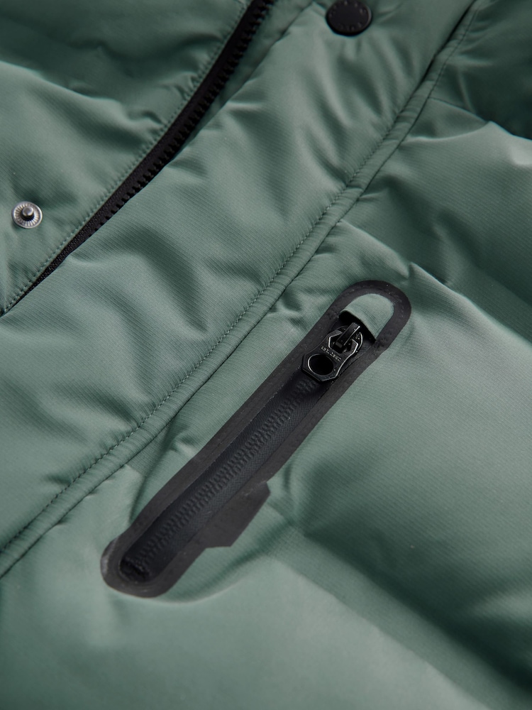 Sage Green Waterproof Longline Fleece Lined Puffer Coat (3-17yrs) - Image 14 of 15