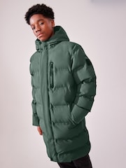 Sage Green Waterproof Longline Fleece Lined Puffer Coat (3-17yrs) - Image 4 of 15