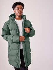 Sage Green Waterproof Longline Fleece Lined Puffer Coat (3-17yrs) - Image 6 of 15