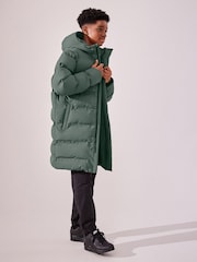 Sage Green Waterproof Longline Fleece Lined Puffer Coat (3-17yrs) - Image 8 of 15