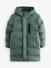 Sage Green Waterproof Longline Fleece Lined Puffer Coat (3-17yrs) - Image 9 of 15