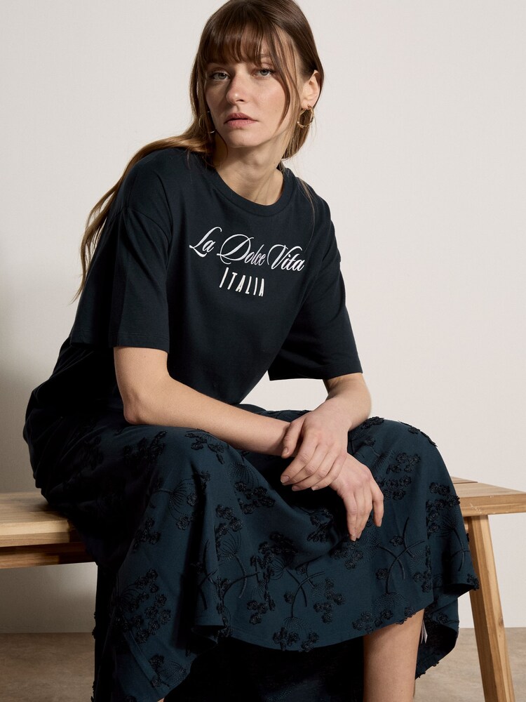 Apricot Blue La Dolce Vita Embroidered T-Shirt - Image 1 of 5