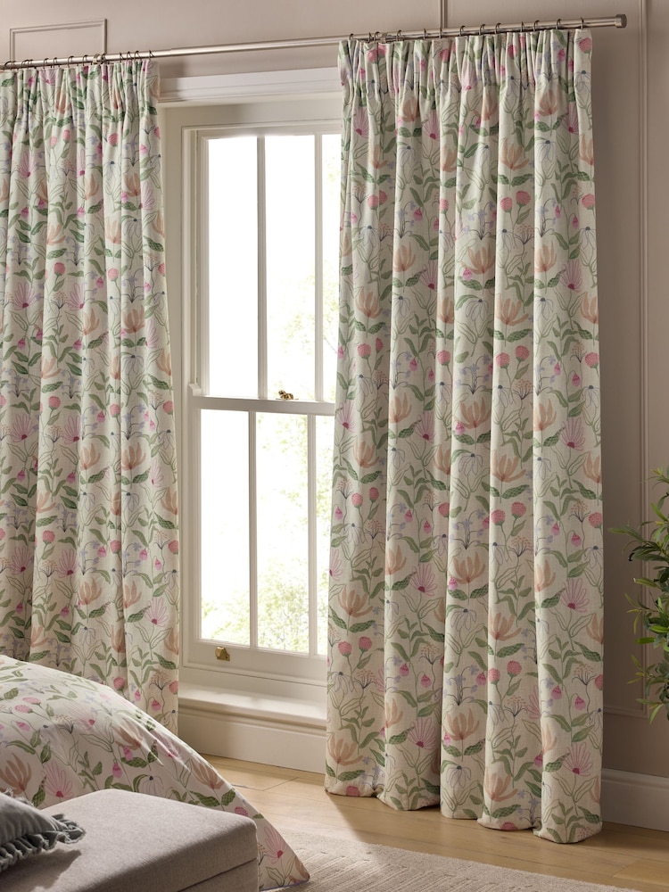 Multi Floral Print Touch of Linen Pencil Pleat Blackout/Thermal Curtains - Image 1 of 6 Multi Floral Print Touch of Linen Pencil Pleat Blackout/Thermal Curtains - Image 1 of 6