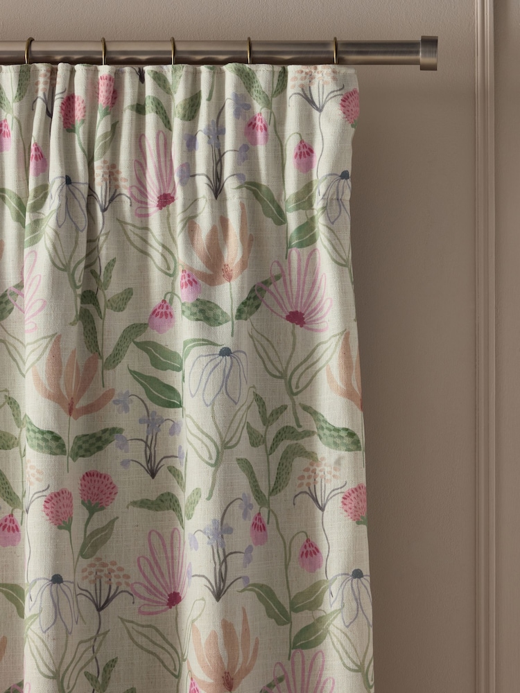 Multi Floral Print Touch of Linen Pencil Pleat Blackout/Thermal Curtains - Image 2 of 6 Multi Floral Print Touch of Linen Pencil Pleat Blackout/Thermal Curtains - Image 2 of 6