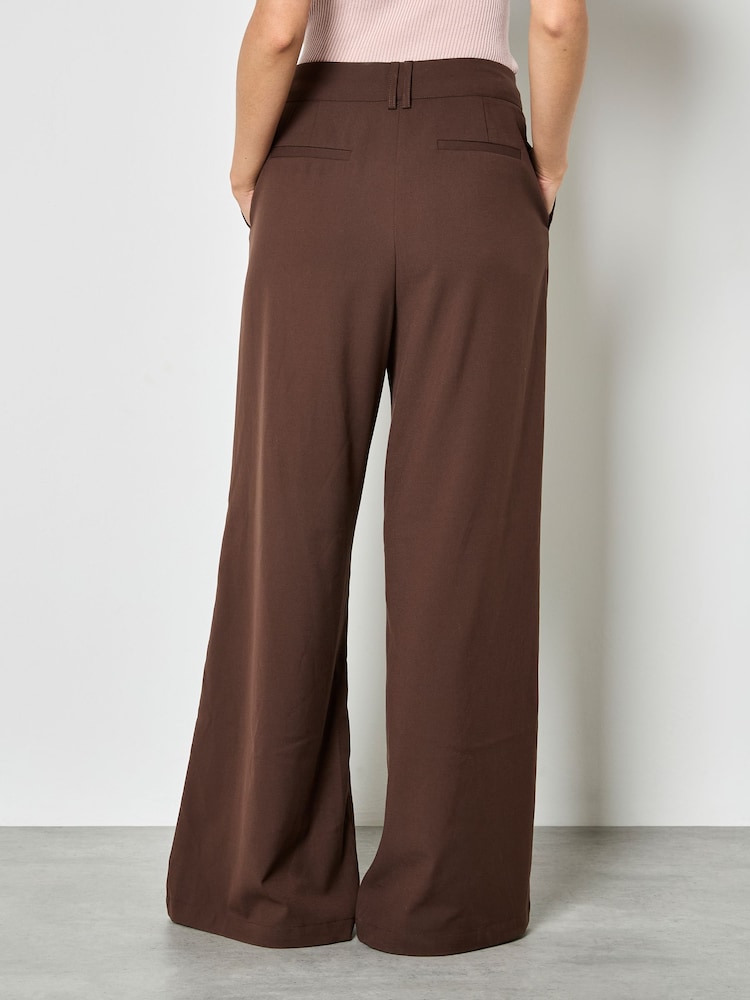 Apricot Brown Pleat Detail Wide-Leg Trousers - Image 2 of 4
