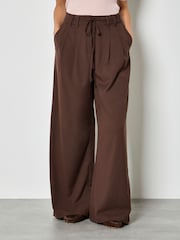 Apricot Brown Pleat Detail Wide-Leg Trousers - Image 3 of 4