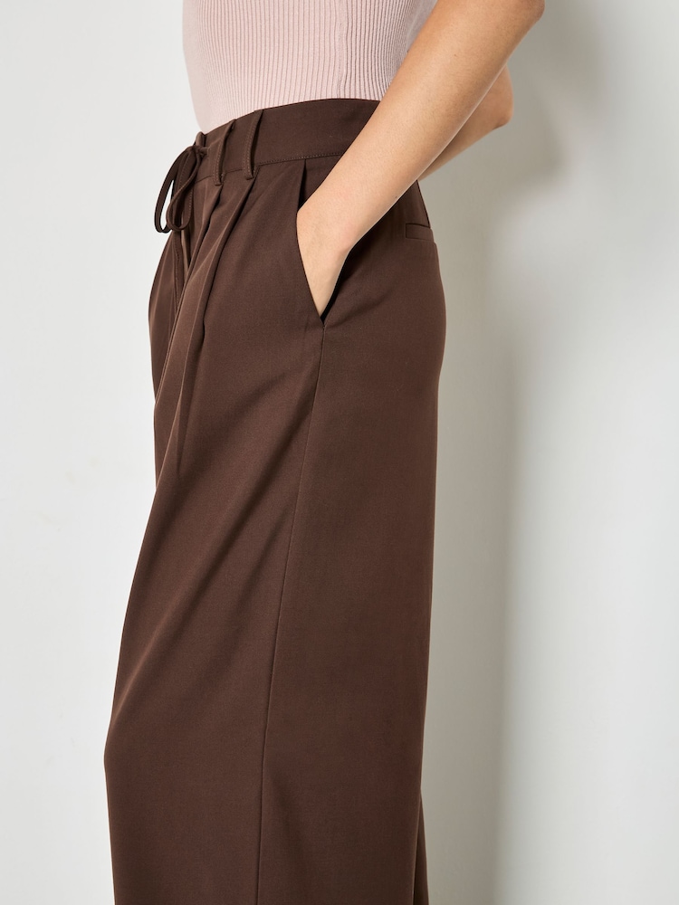 Apricot Brown Pleat Detail Wide-Leg Trousers - Image 4 of 4