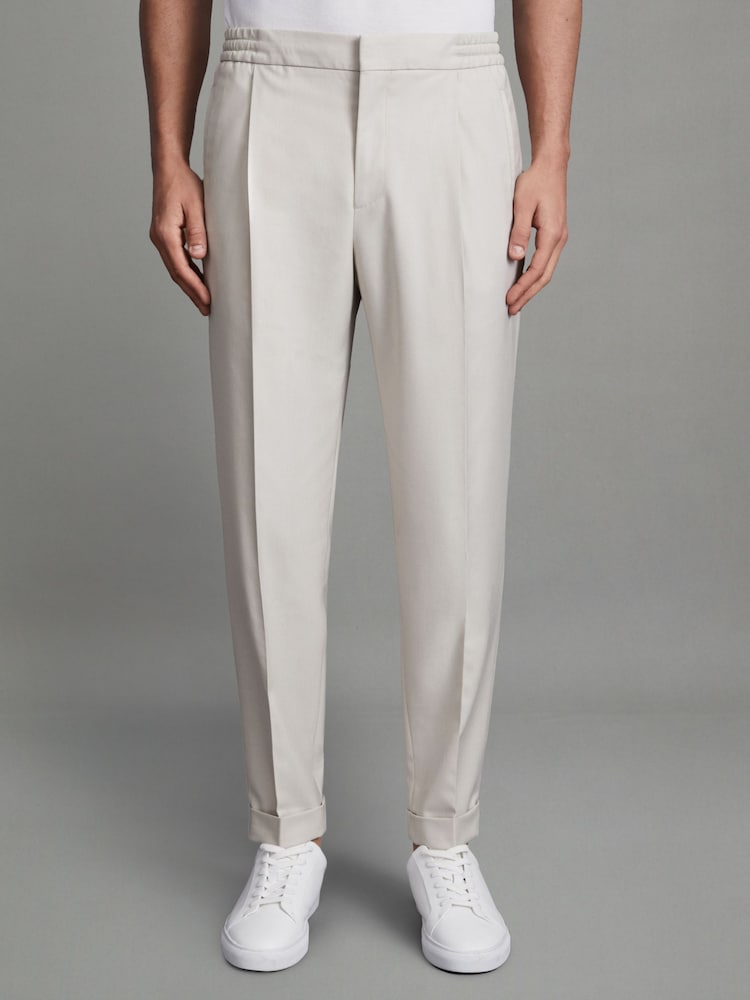 Reiss Stone Brighton Relaxed Drawstring Trousers with Turn-Ups - Image 1 of 5