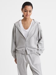Reiss Grey Maja Cotton Blend Tracksuit Top - Image 1 of 5