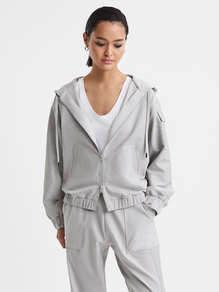 Reiss Grey Maja Cotton Blend Tracksuit Top - Image 1 of 5