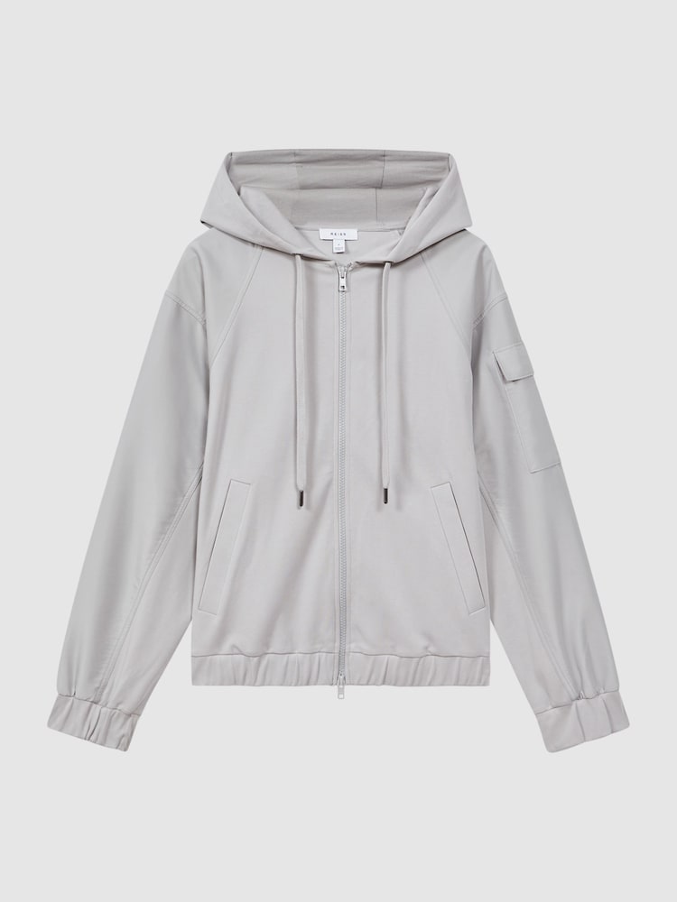 Reiss Grey Maja Cotton Blend Tracksuit Top - Image 2 of 5