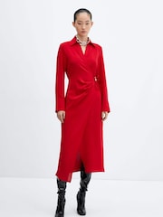 Mango Red Wrap Shirt Dress - Image 1 of 6