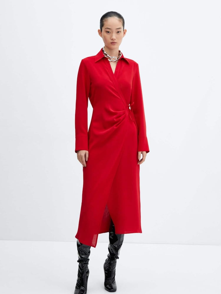 Mango Red Wrap Shirt Dress - Image 1 of 6