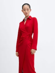 Mango Red Wrap Shirt Dress - Image 3 of 6