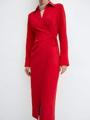 Mango Red Wrap Shirt Dress - Image 4 of 6