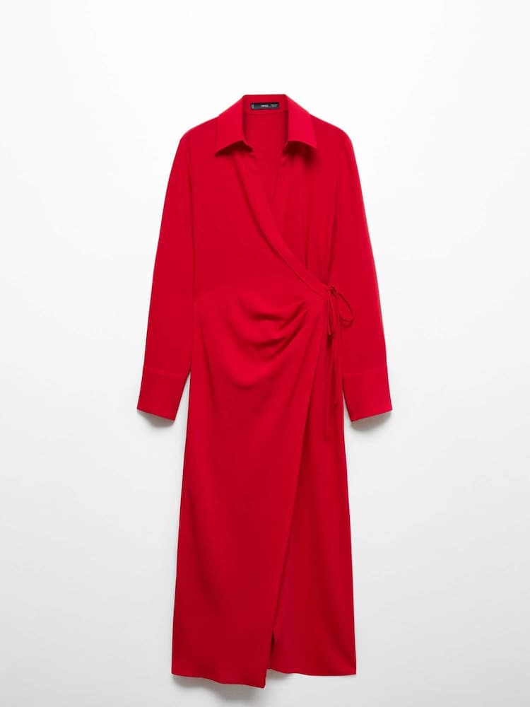 Mango Red Wrap Shirt Dress - Image 6 of 6