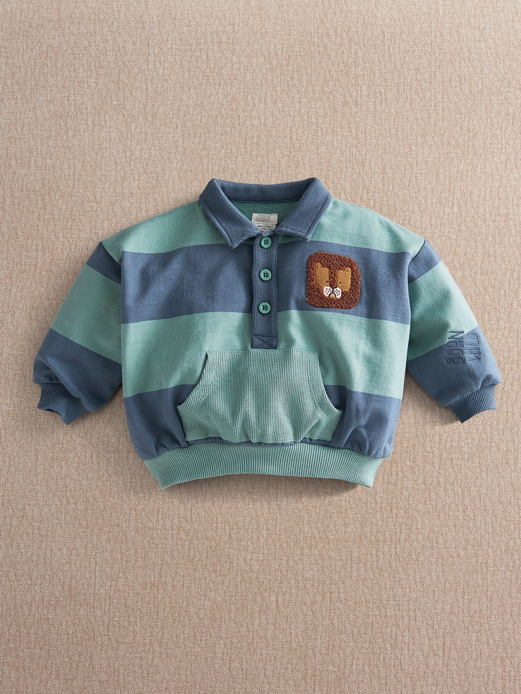 Mamas & Papas Baby Boys Stripe Polo Collar Sweatshirt, Multi, Size 6-9 Months - Image 3