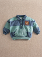 Mamas & Papas Green Stripe Polo Collar Sweatshirt - Image 1 of 4