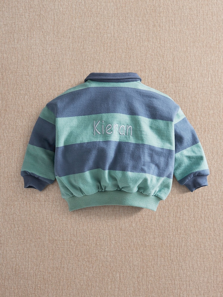 Mamas & Papas Green Stripe Polo Collar Sweatshirt - Image 2 of 4 Mamas & Papas Green Stripe Polo Collar Sweatshirt - Image 2 of 4