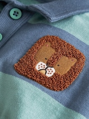 Mamas & Papas Green Stripe Polo Collar Sweatshirt - Image 3 of 4