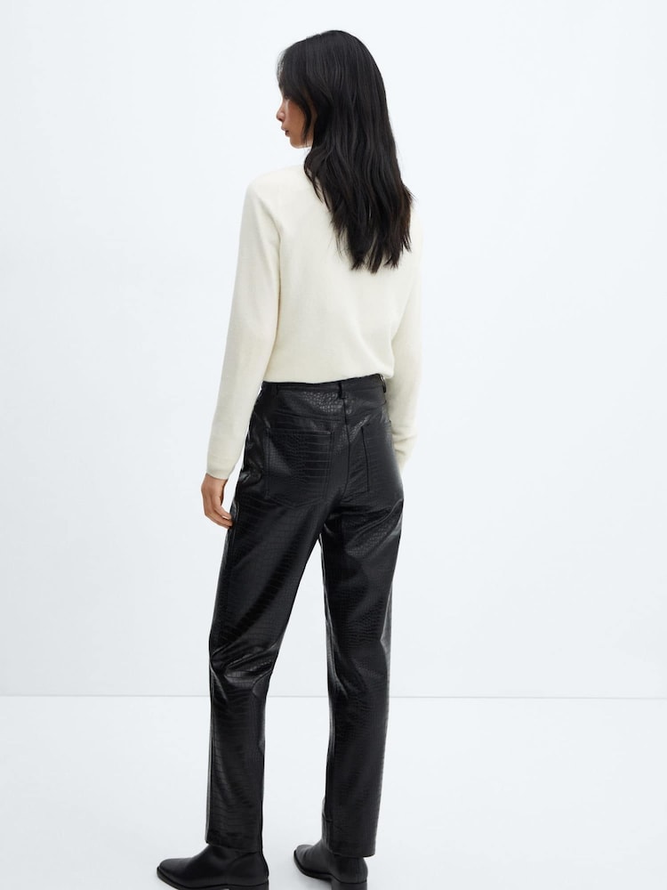 Mango Black Straight Faux Leather Trousers - Image 2 of 6