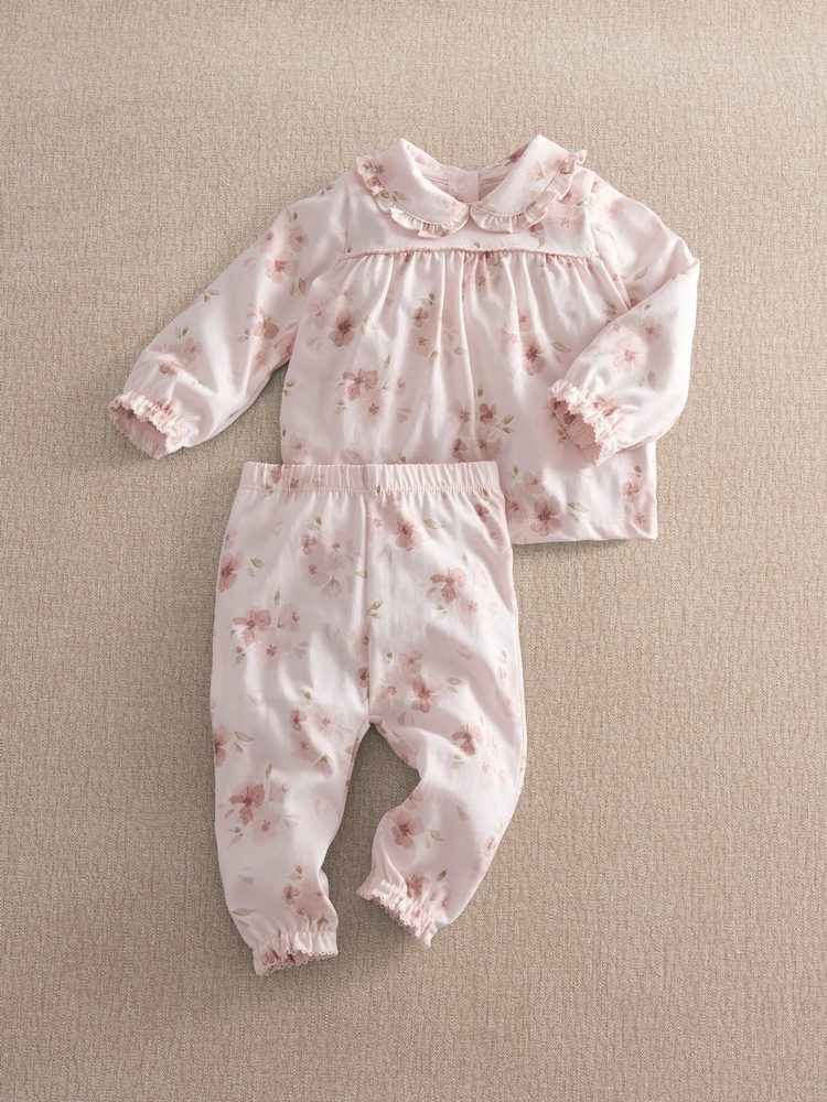 Mamas & Papas Pink Jersey Watercolour Floral Pyjamas - Image 1 of 4 Mamas & Papas Pink Jersey Watercolour Floral Pyjamas - Image 1 of 4