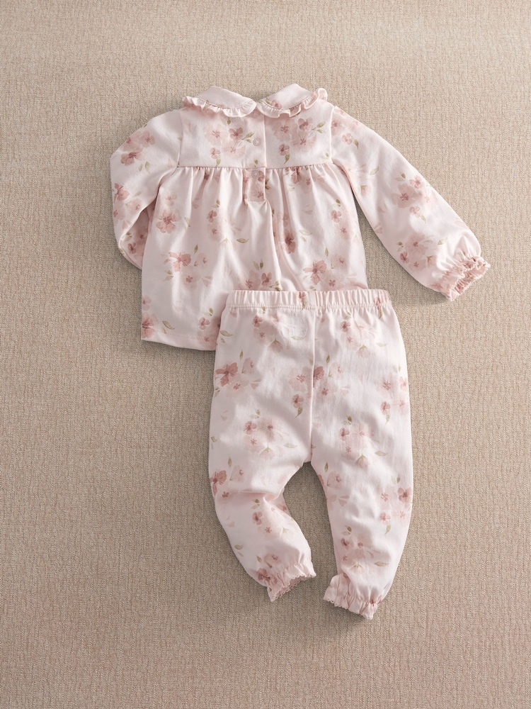 Mamas & Papas Pink Jersey Watercolour Floral Pyjamas - Image 2 of 4 Mamas & Papas Pink Jersey Watercolour Floral Pyjamas - Image 2 of 4
