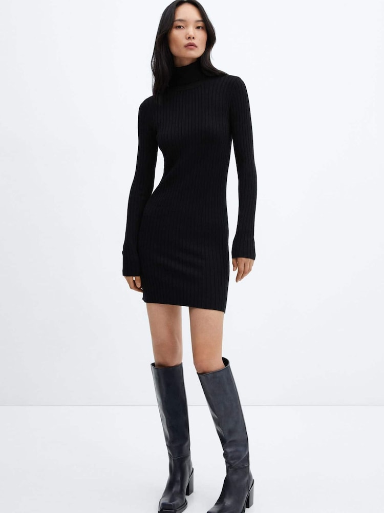 Mango Black Turtleneck Long-Sleeved Jumper Dress - Image 1 of 5 Mango Black Turtleneck Long-Sleeved Jumper Dress - Image 1 of 5