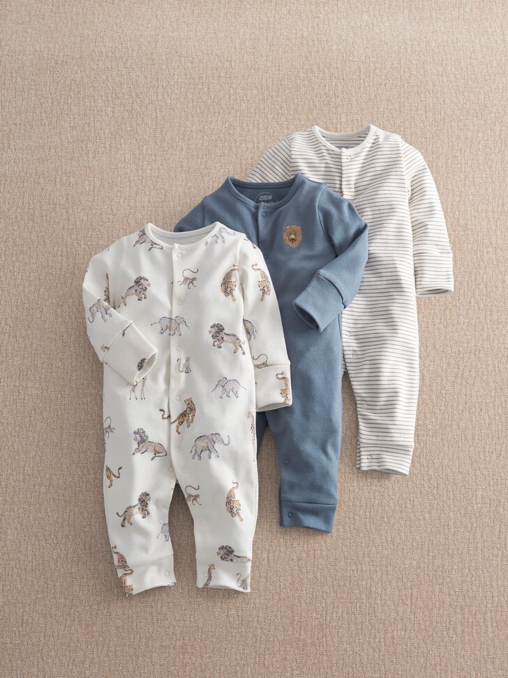 Mamas & Papas White Safari Adventures Sleepsuits Pack of 3