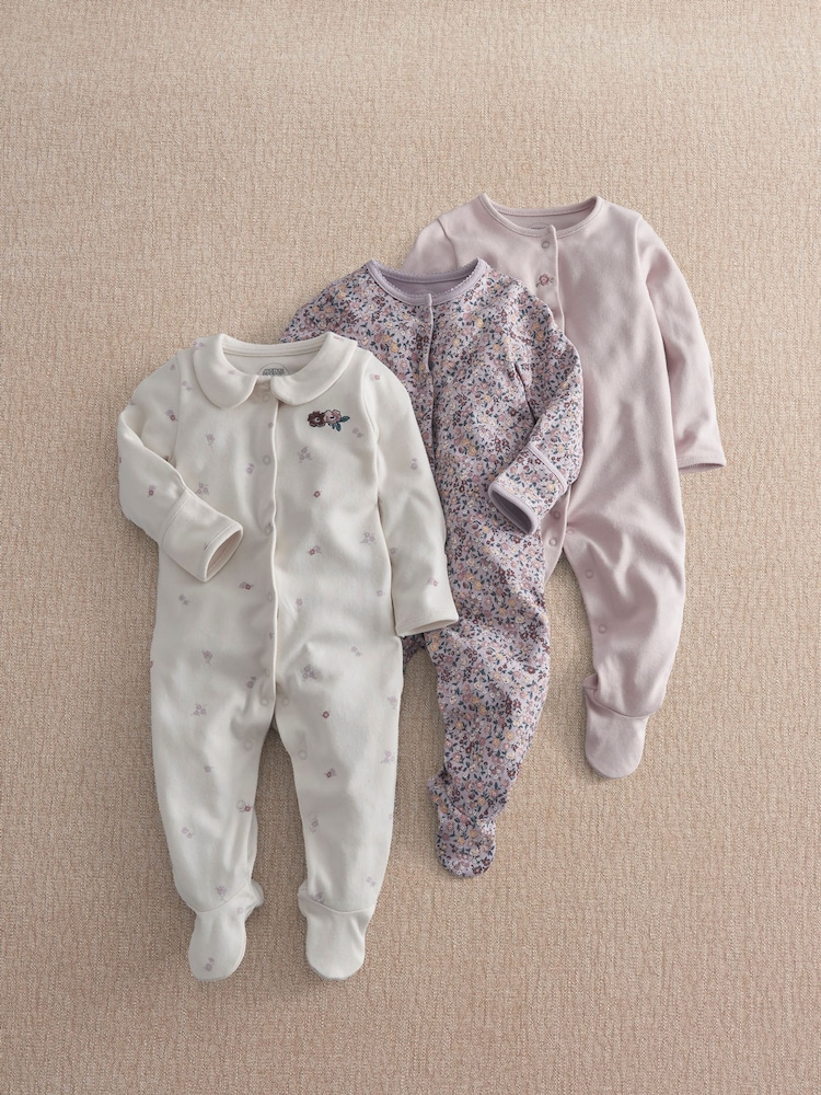 Mamas & Papas Brown Ditsy Floral Sleepsuits Pack of 3 - Image 1 of 3 Mamas & Papas Brown Ditsy Floral Sleepsuits Pack of 3 - Image 1 of 3