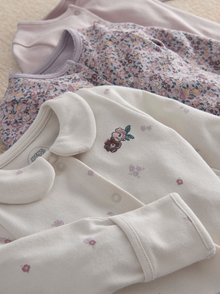 Mamas & Papas Brown Ditsy Floral Sleepsuits Pack of 3 - Image 2 of 3 Mamas & Papas Brown Ditsy Floral Sleepsuits Pack of 3 - Image 2 of 3