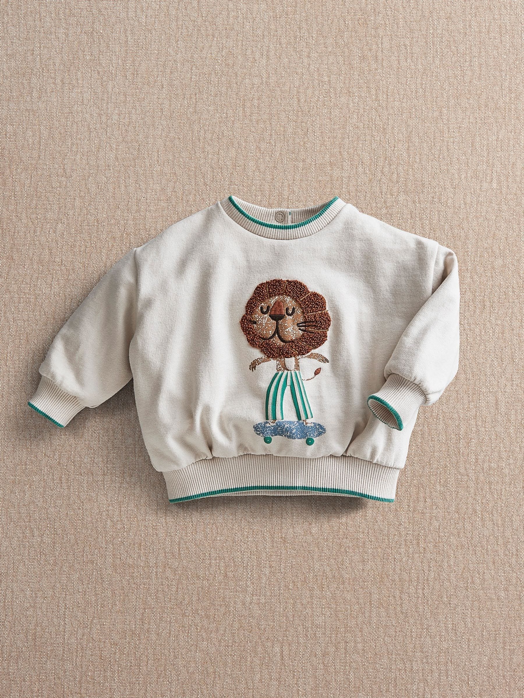 Mamas & Papas Unisex Kids Green Lion Boucle Sweatshirt - 6-9 Months - Image 3