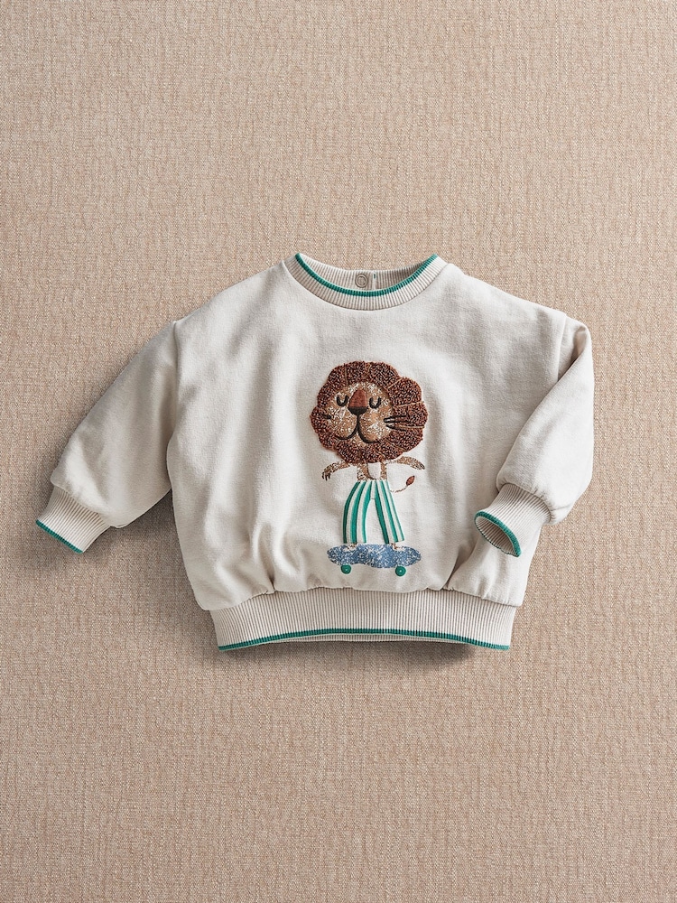 Mamas & Papas Bouclé-Sweatshirt mit Löwenmotiv - Bild 1 von 3