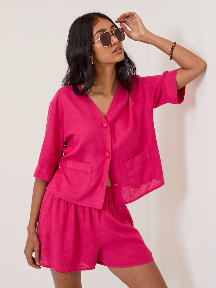 Nobodys Child Pink Joppa Linen Blend Co-Ord Elasticated Shorts - Image 2 of 5