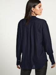 Navy Blue Long Sleeve Overhead V-Neck Relaxed Fit Blouse - Image 3 of 6