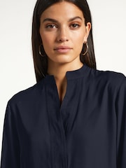 Navy Blue Long Sleeve Overhead V-Neck Relaxed Fit Blouse - Image 4 of 6