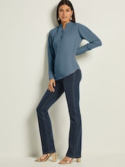 Blue Long Sleeve Overhead V-Neck Relaxed Fit Blouse - Image 2 of 6
