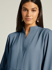 Blue Long Sleeve Overhead V-Neck Relaxed Fit Blouse - Image 4 of 6