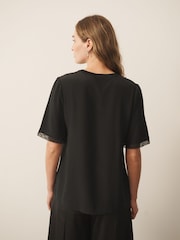 CERENE Lilian Black Silk Mesh Trim T-Shirt - Image 3 of 11