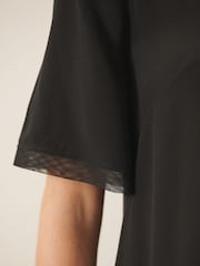 CERENE Lilian Black Silk Mesh Trim T-Shirt - Image 4 of 11