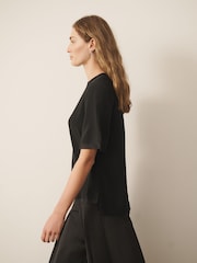 CERENE Lilian Black Silk Mesh Trim T-Shirt - Image 5 of 11