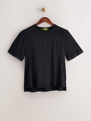 CERENE Lilian Black Silk Mesh Trim T-Shirt - Image 6 of 11