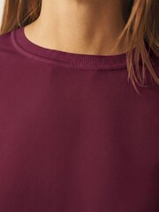 CERENE Lilian Burgundy Red Silk Mesh Trim T-Shirt - Image 3 of 9