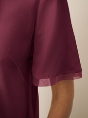 CERENE Lilian Burgundy Red Silk Mesh Trim T-Shirt - Image 4 of 9