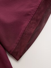 CERENE Lilian Burgundy Red Silk Mesh Trim T-Shirt - Image 7 of 9