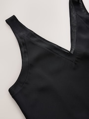 CERENE Rose Black Silk Mesh Trim V-Neck Camisole - Image 6 of 9