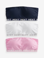 Темно-синий/розовый/белый - Cotton Rich Bandeau Bras 3 набор - Изображение 2 из 6